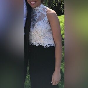 Elegant Black and White Embellished Dress